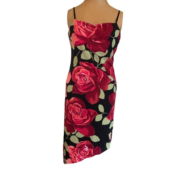 VTG Dress Y2K High-Low MIDI Spaghetti Strap Black Red Floral Sz M Goth Grunge - Picture 16 of 16